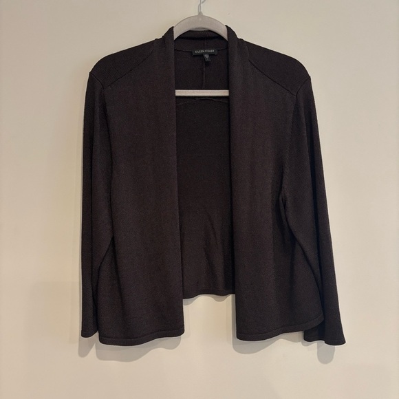 Eileen Fisher Dark Brown Open Front Knit Cardigan Large Preppy Quiet Luxury - Picture 6 of 12